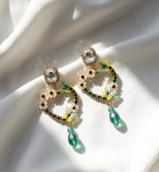 Enchanted Meadow Butterfly Heart Earrings