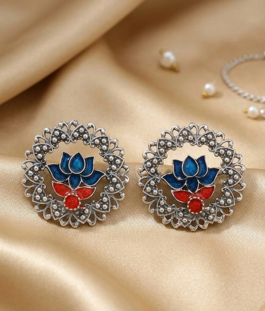Kamalika Enamel Oxidized Stud Earrings