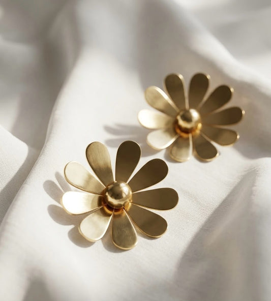 Golden Daisy Bloom Statement Earrings