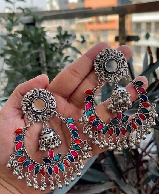 Rangrez Sheesha Enamel Chandbali Earrings