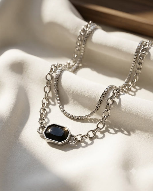 Noir Eclipse Layered Chain Necklace