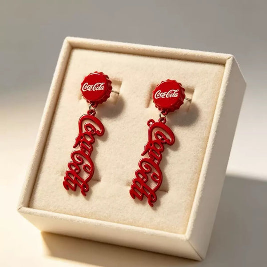 Cherry Cola Pop Bottle Cap Drop Earrings