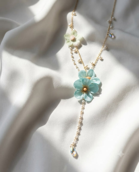 Azure Blossom Meadow Lariat Necklace