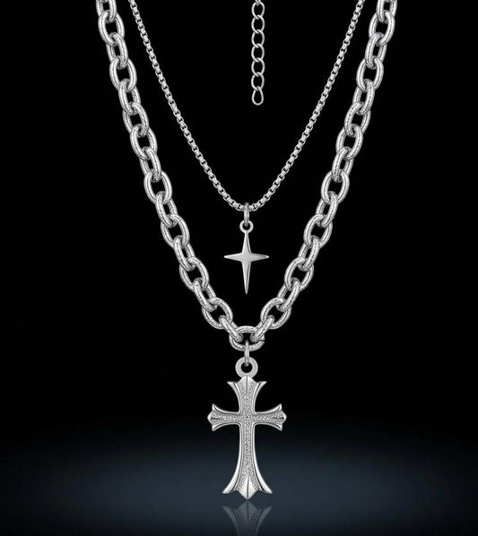 Starlight & Cross Layered Necklace