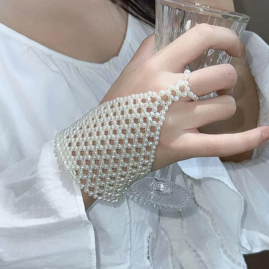 Celestial Mesh Pearl Hand Chain