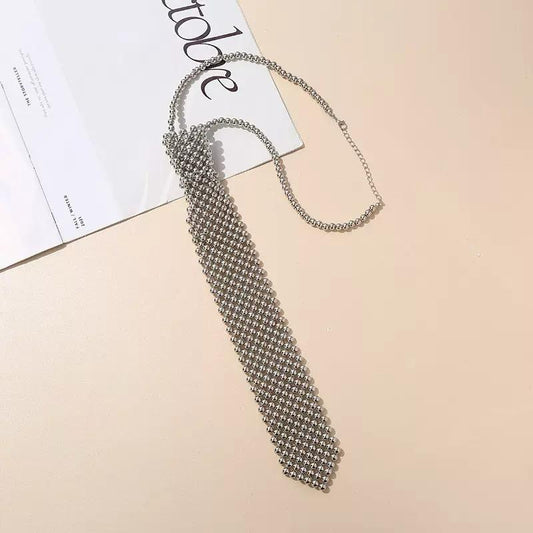 Metallic Mesh Tie Necklace