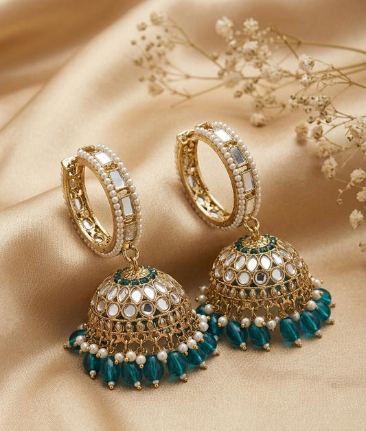 The Noor Emerald Mirror Jhumka Hoops
