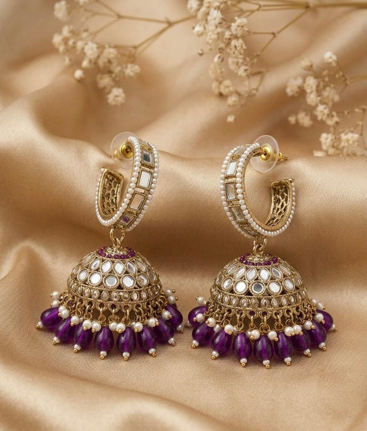 Royal Amethyst Mirror-Dappled Jhumkas