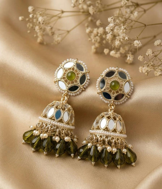 Olive Aura Mirror Jhumkas