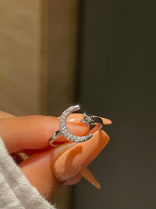 Minimal Moon Star Ring