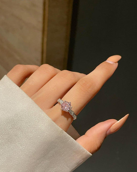 Solitaire Crown Promise Ring- pink