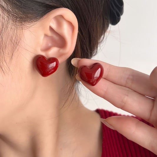 Heart Earrings- red