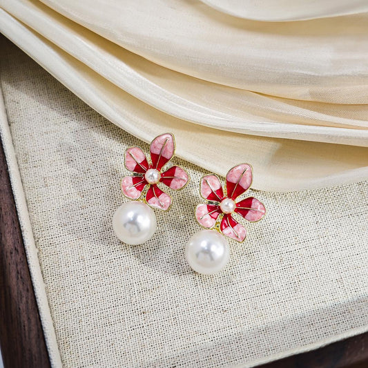 Bloom Flower Earrings- pink red