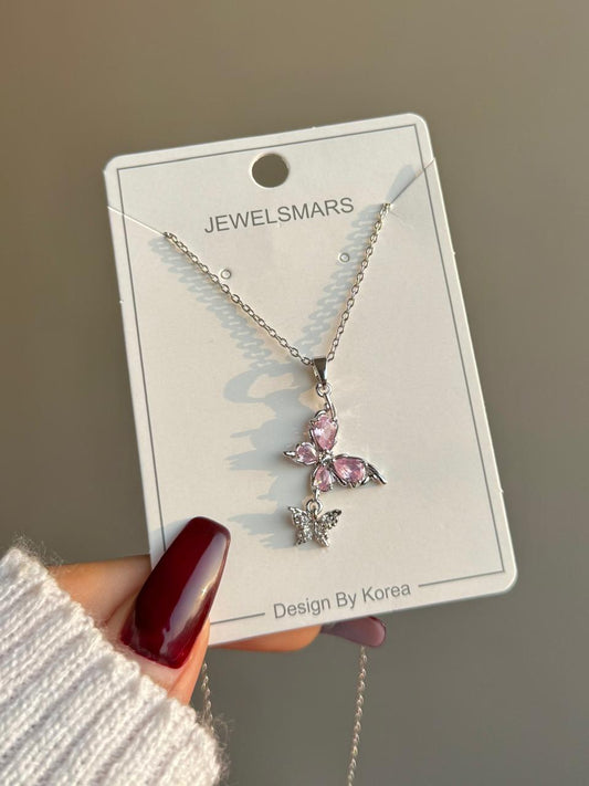 Twin Butterfly Necklace- pink