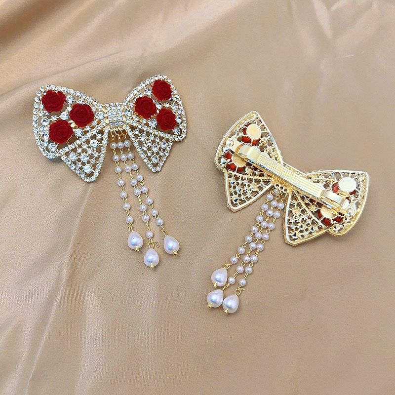 Bow & Roses Dangling Pearls Hair Clip – Jewelsmars
