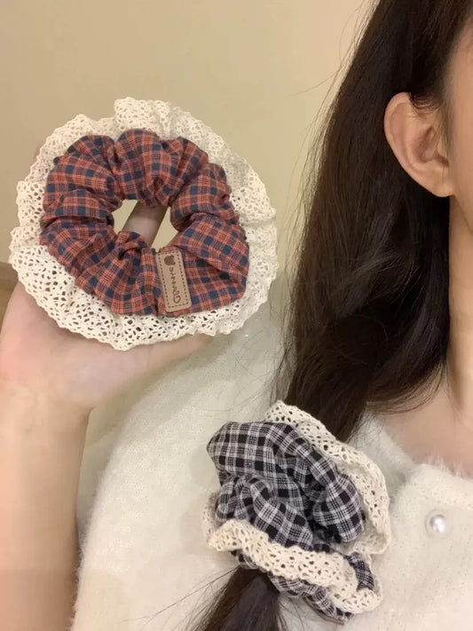 Lacey Ruffle Plaid Scrunchie