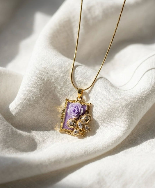 Purple Aurelia Butterfly Necklace