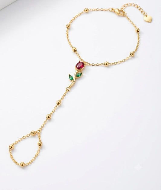 Crimson Rose Bloom Handchain