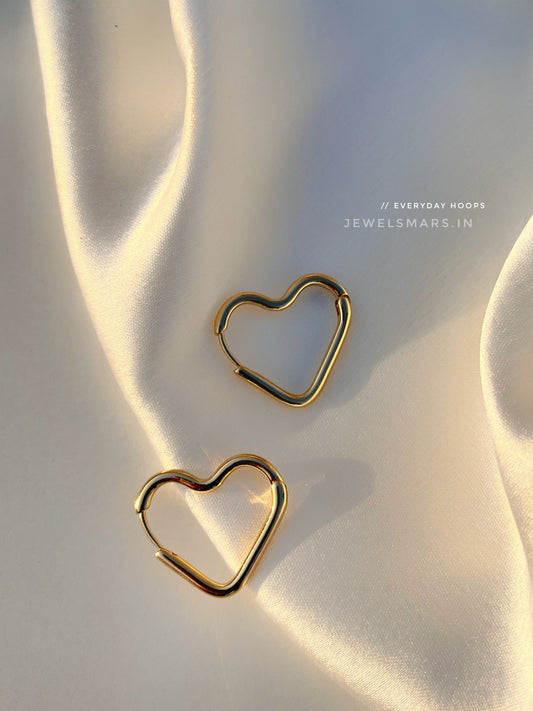 Everyday wear hoop earrings- heart (stainless steel)