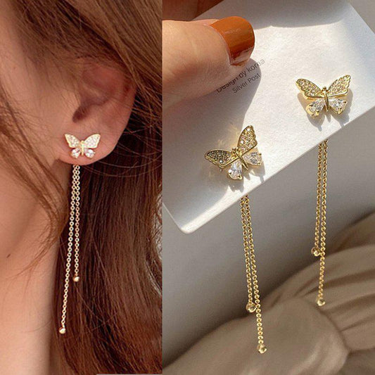 BUTTERFLY TASSEL DROP EARRINGS - can be worn in multiple ways