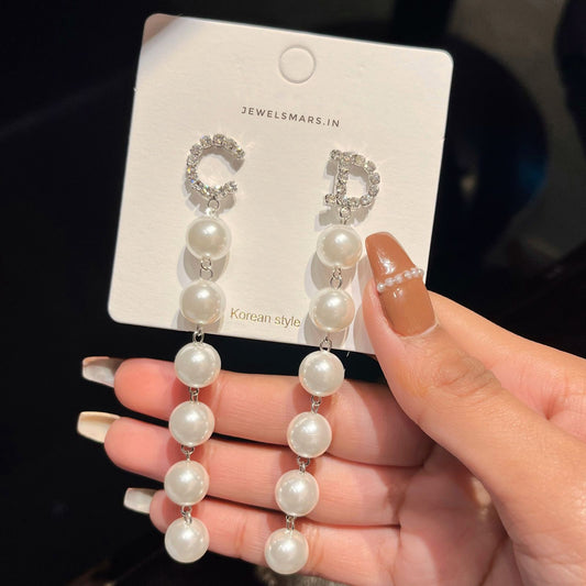 CD branded Pearls Drop Earrings