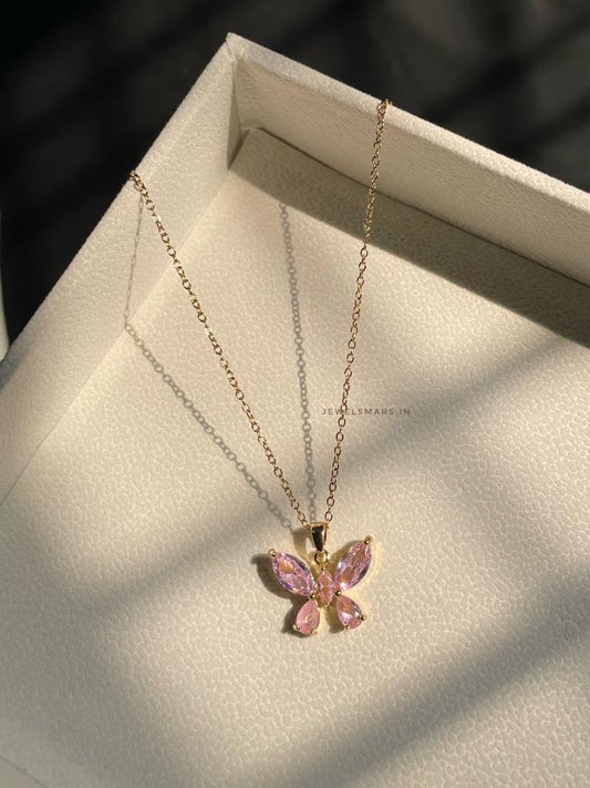 Gina Butterfly Necklace- pink