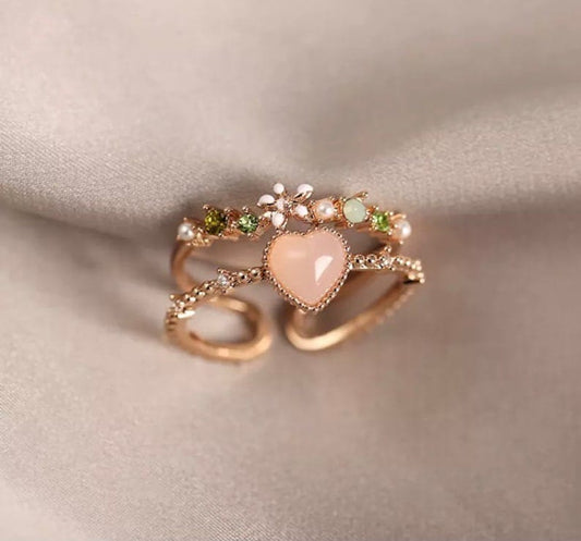 Layered Heart Ring - peach