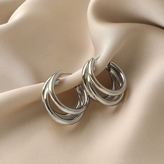 KOREAN TRIPLE LAYER OPEN HOOPS- silver