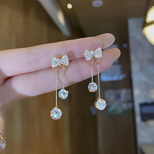 Korean Bow crystal drop Earrings  - can be worn in multiple ways