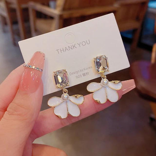 Korean Crystal Flower Drop Earrings