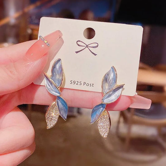 Korean Leaf Drop Earrings- blue