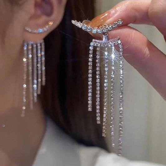 Korean Long Tassel Drop Earjacket Earrings - can be worn in multiple ways