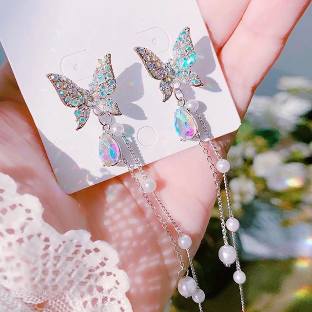 Korean Luxury Butterfly Earrings (white) - can be worn in multiple way ...