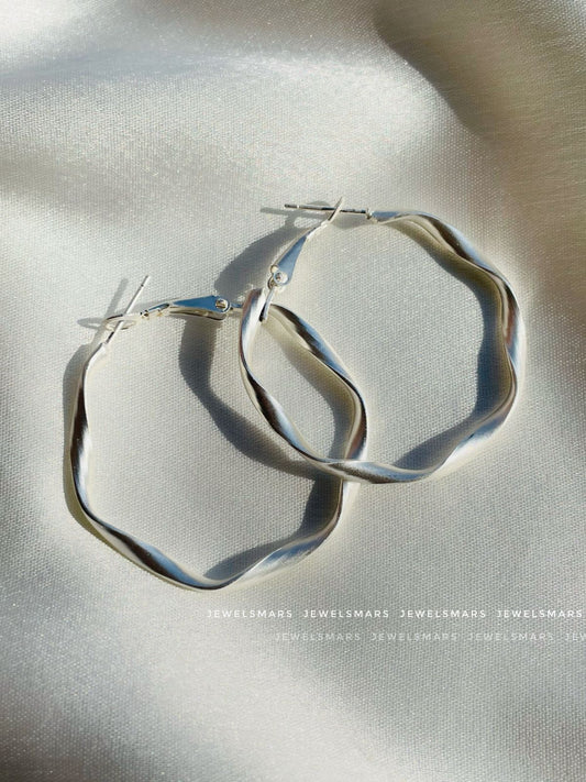 Korean Swirl Around Silver Mattee Hoop Earrings