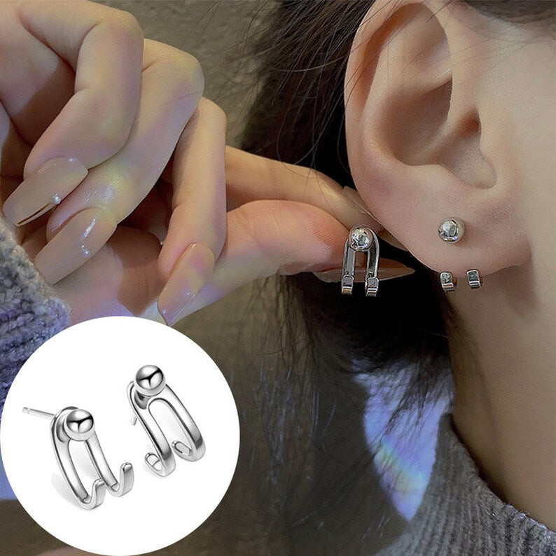 Korean Version Simple Earjacket earrings - can be worn in multiple way ...