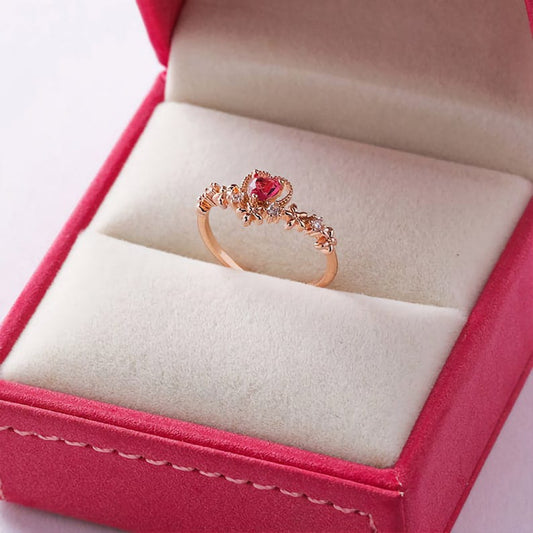 Magical Princess Crown Heart Ring - pink