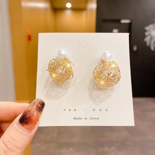 Pearl In A Nest Korean Earrings