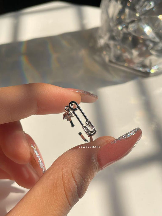 Safety pin Crystal Drop Ring