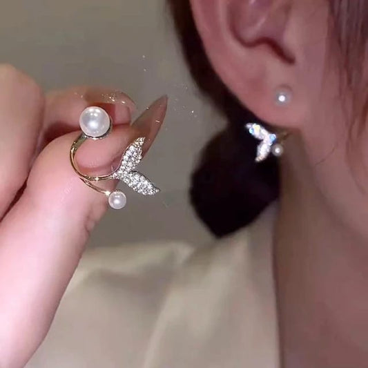 Korean Minimal Pearl Mermaid Earwrap Earrings - can be worn in multiple ways