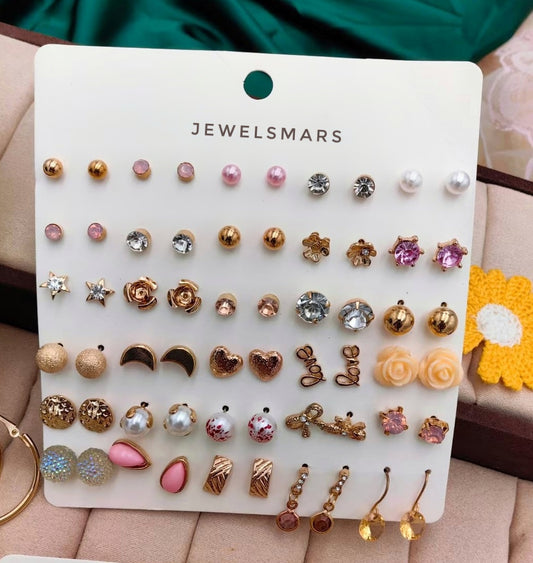 "The Pink Love" 30 pairs Stud Earrings Combo Set ( 9.9rs each only)